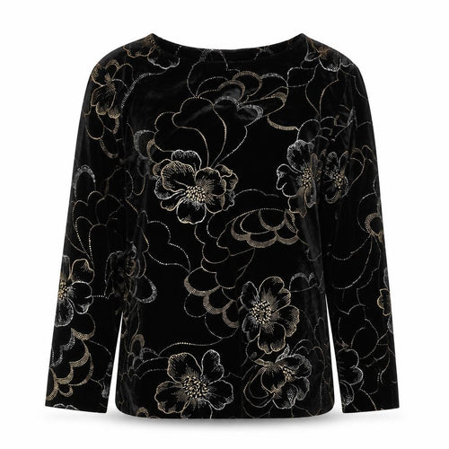 Briggs Womens Black Floral Velvet Tunic Blouse Petite M