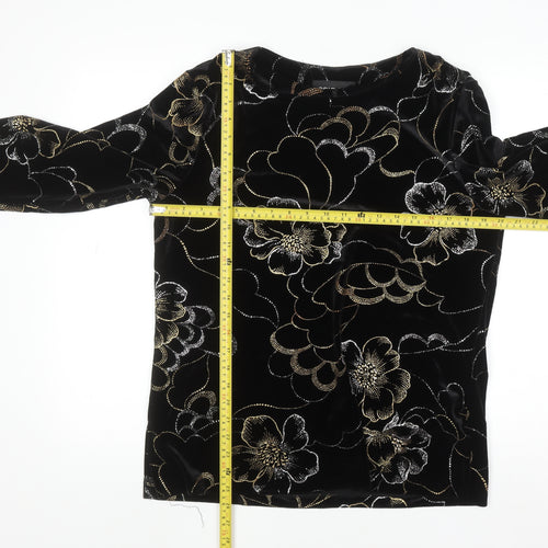 Briggs Womens Black Floral Velvet Tunic Blouse Petite M