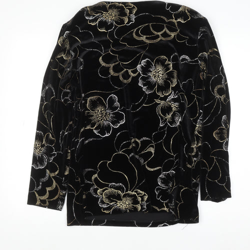 Briggs Womens Black Floral Velvet Tunic Blouse Petite M