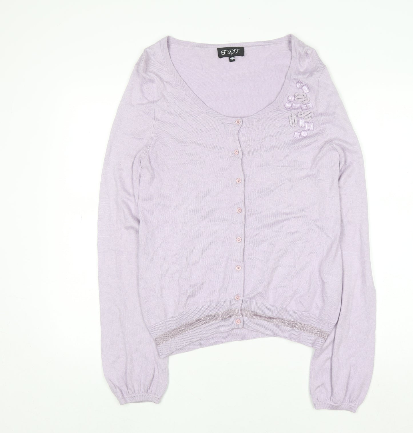 Episode Women's Purple Beaded Cardigan in Medium Size - Lightweight Knit