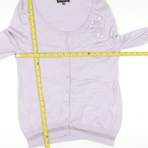 Episode Women's Purple Beaded Cardigan in Medium Size - Lightweight Knit