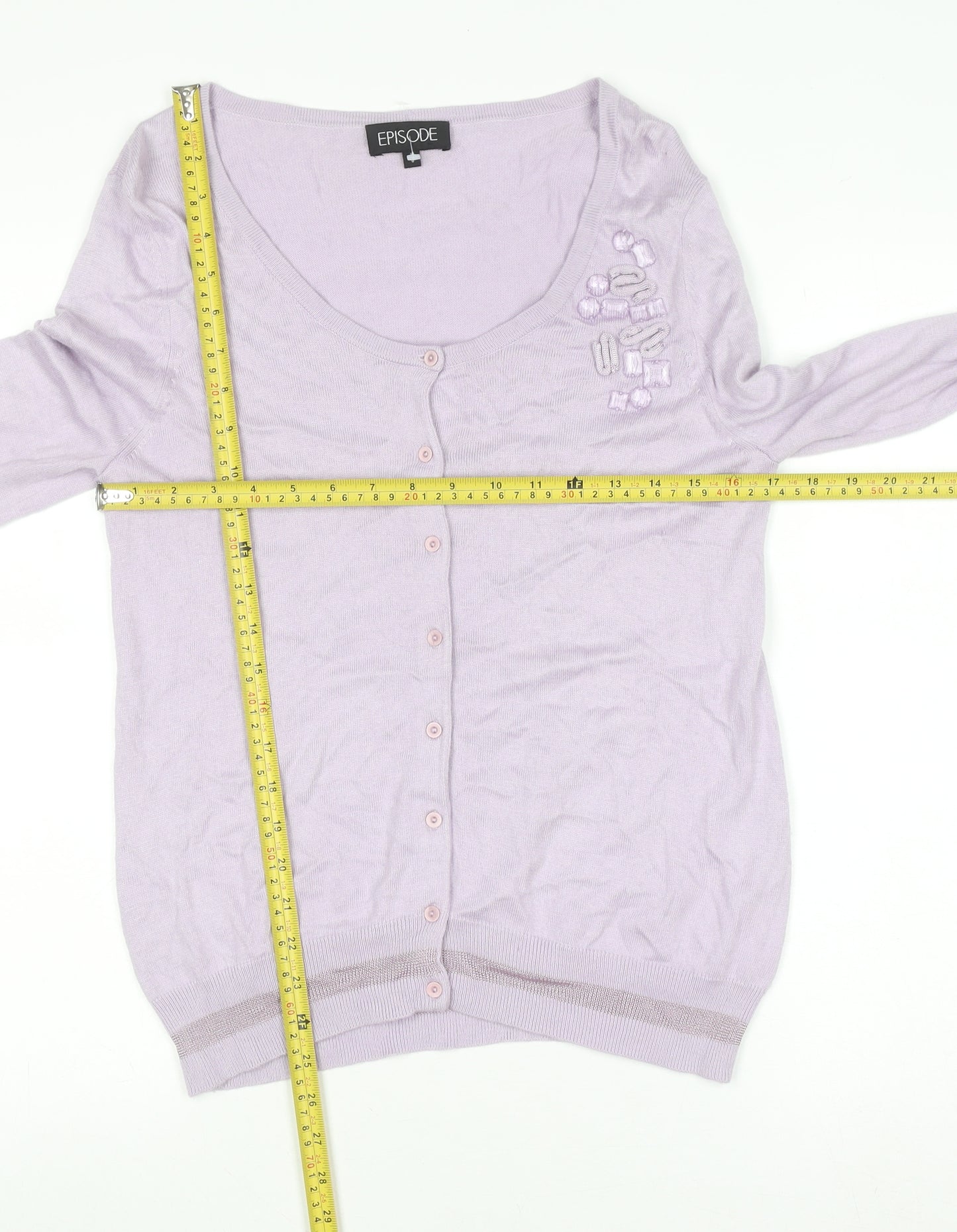 Episode Women's Purple Beaded Cardigan in Medium Size - Lightweight Knit