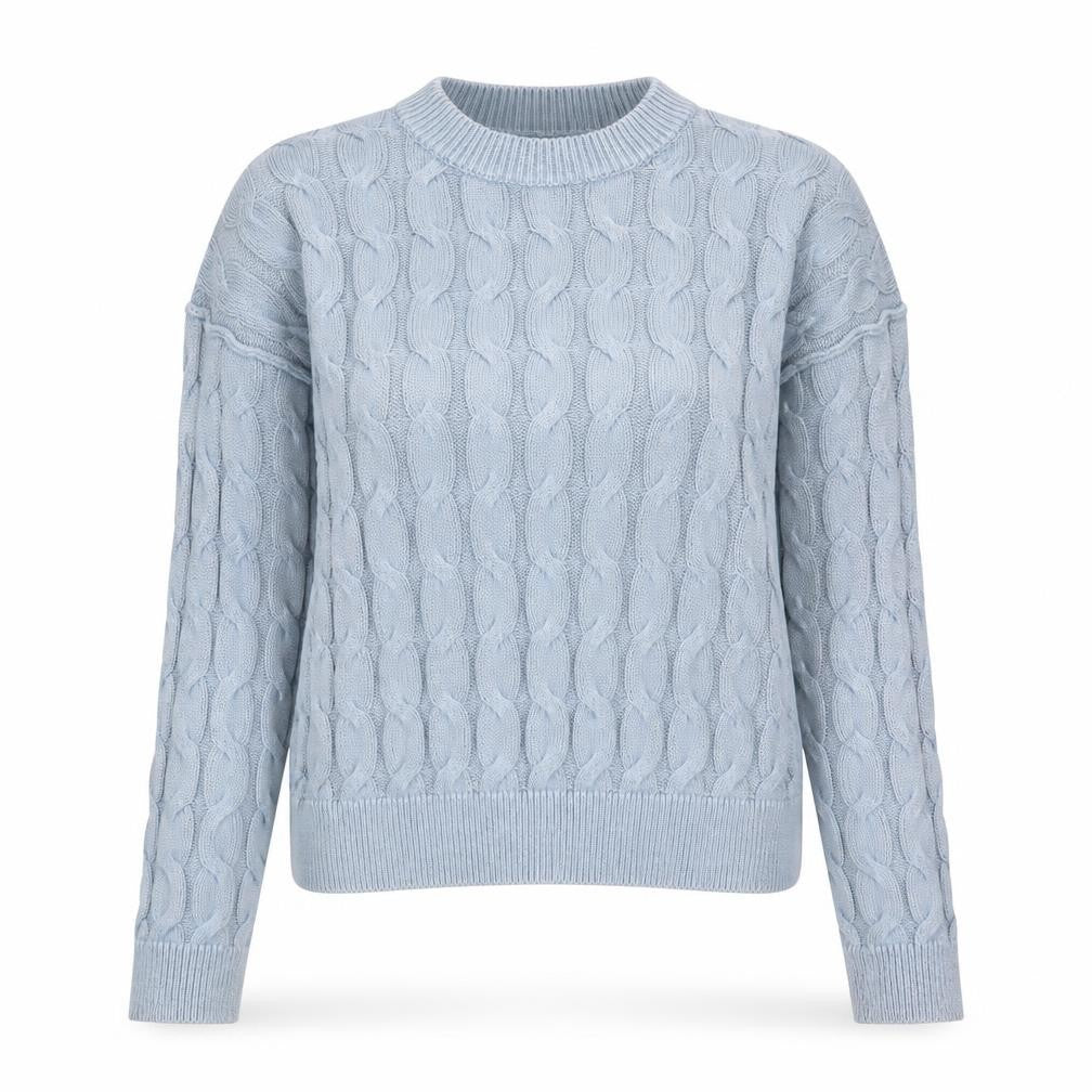 Front view of New Look Women Blue Cable-Knit Cotton Jumper, size M