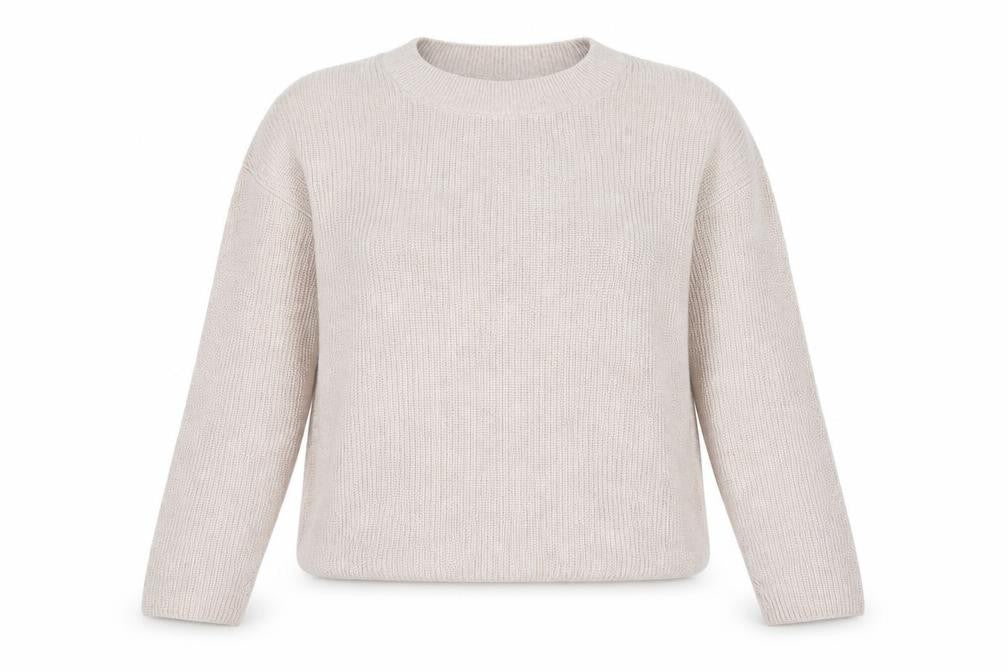Front view of Barbour Women Beige Cotton Knit Jumper, size 14, Crew Neck Pullover