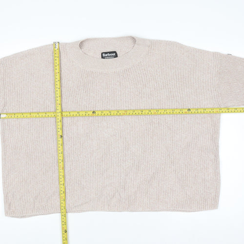 Barbour Women Beige Cotton Knit Jumper Size 14 Crew Neck Pullover