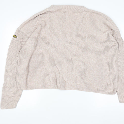 Barbour Women Beige Cotton Knit Jumper Size 14 Crew Neck Pullover