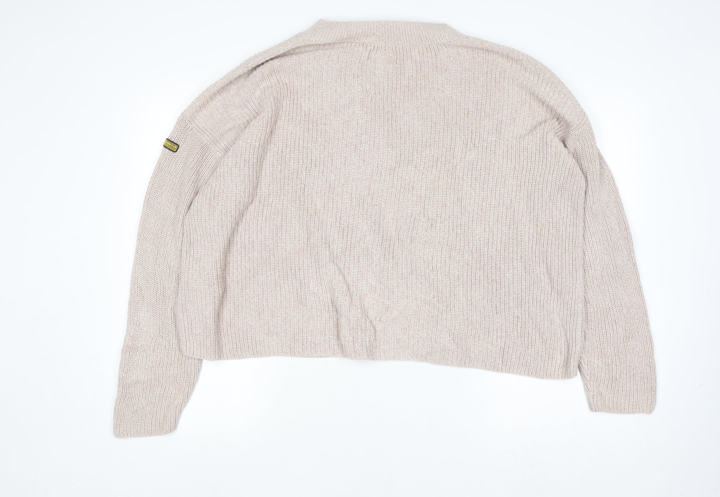 Barbour Women Beige Cotton Knit Jumper Size 14 Crew Neck Pullover