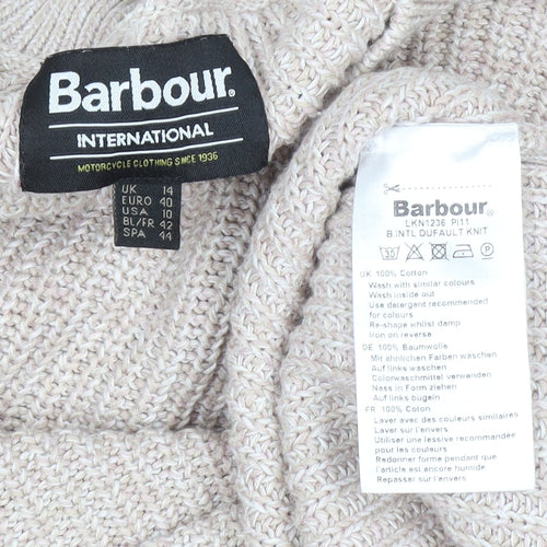 Barbour Women Beige Cotton Knit Jumper Size 14 Crew Neck Pullover