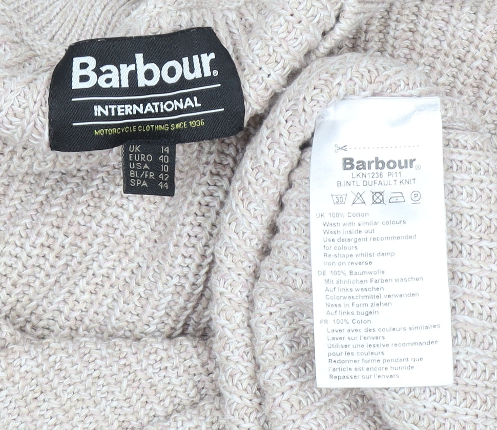 Barbour Women Beige Cotton Knit Jumper Size 14 Crew Neck Pullover