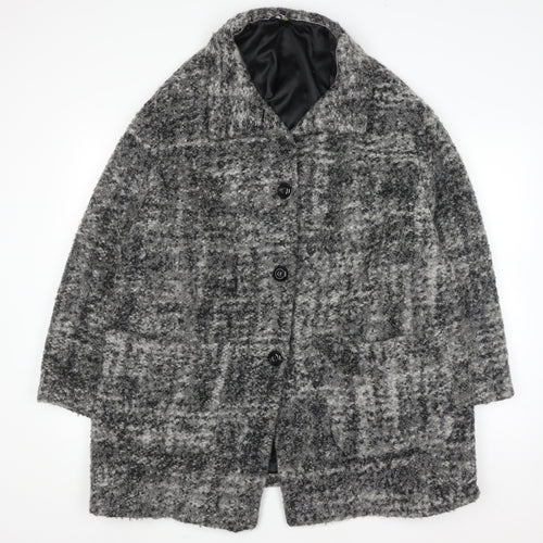 Marks and Spencer Women Grey Check Wool Blend Mid-Length Overcoat UK 20