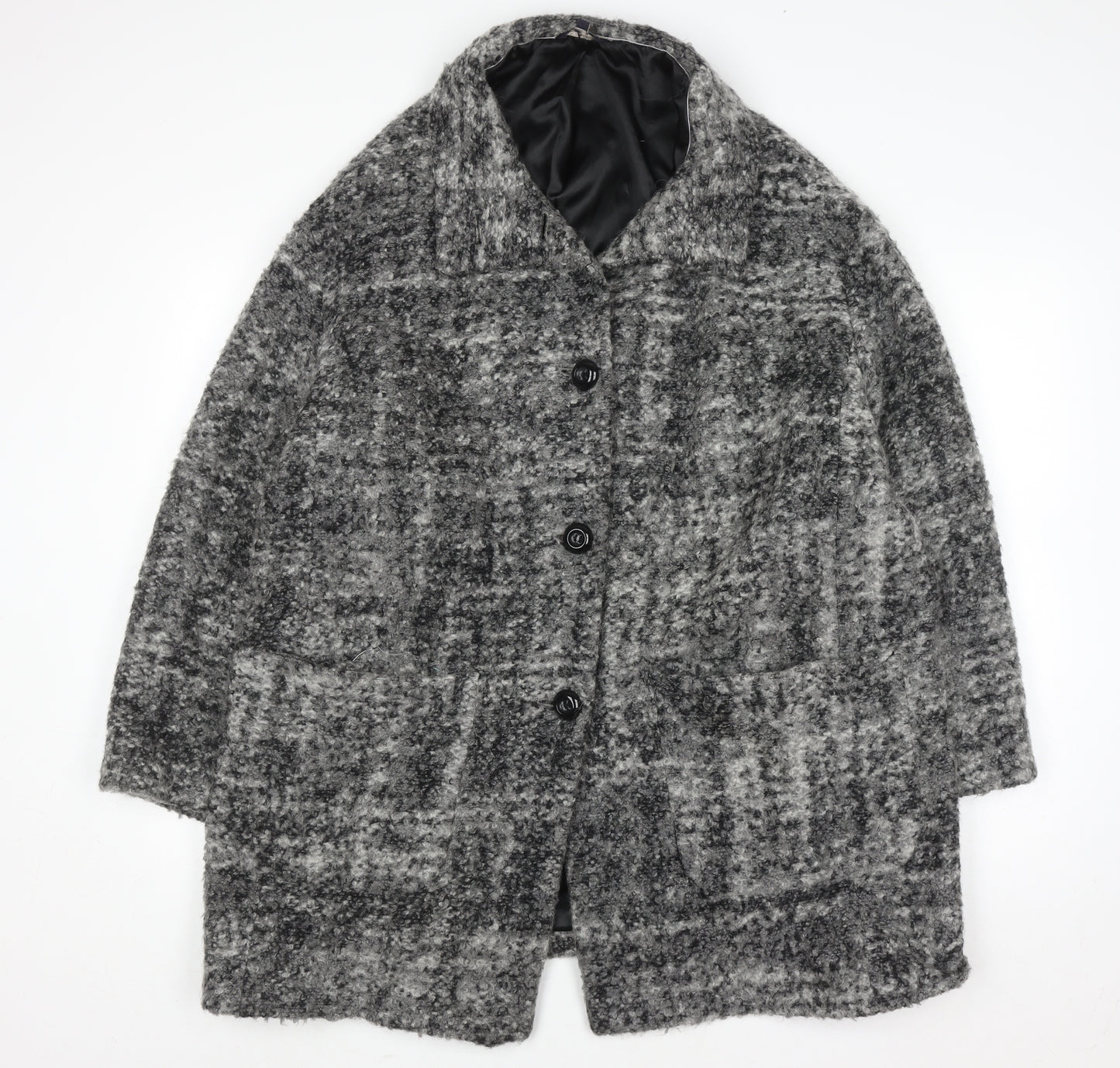 Marks and Spencer Women Grey Check Wool Blend Mid-Length Overcoat UK 20