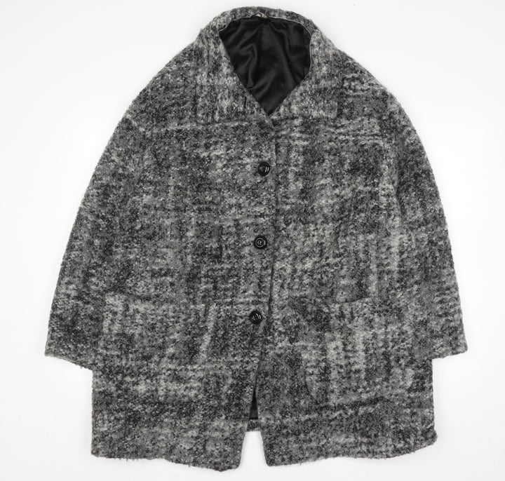 Marks and Spencer Women Grey Check Wool Blend Mid-Length Overcoat UK 20