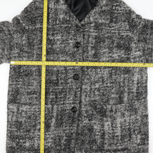 Marks and Spencer Women Grey Check Wool Blend Mid-Length Overcoat UK 20
