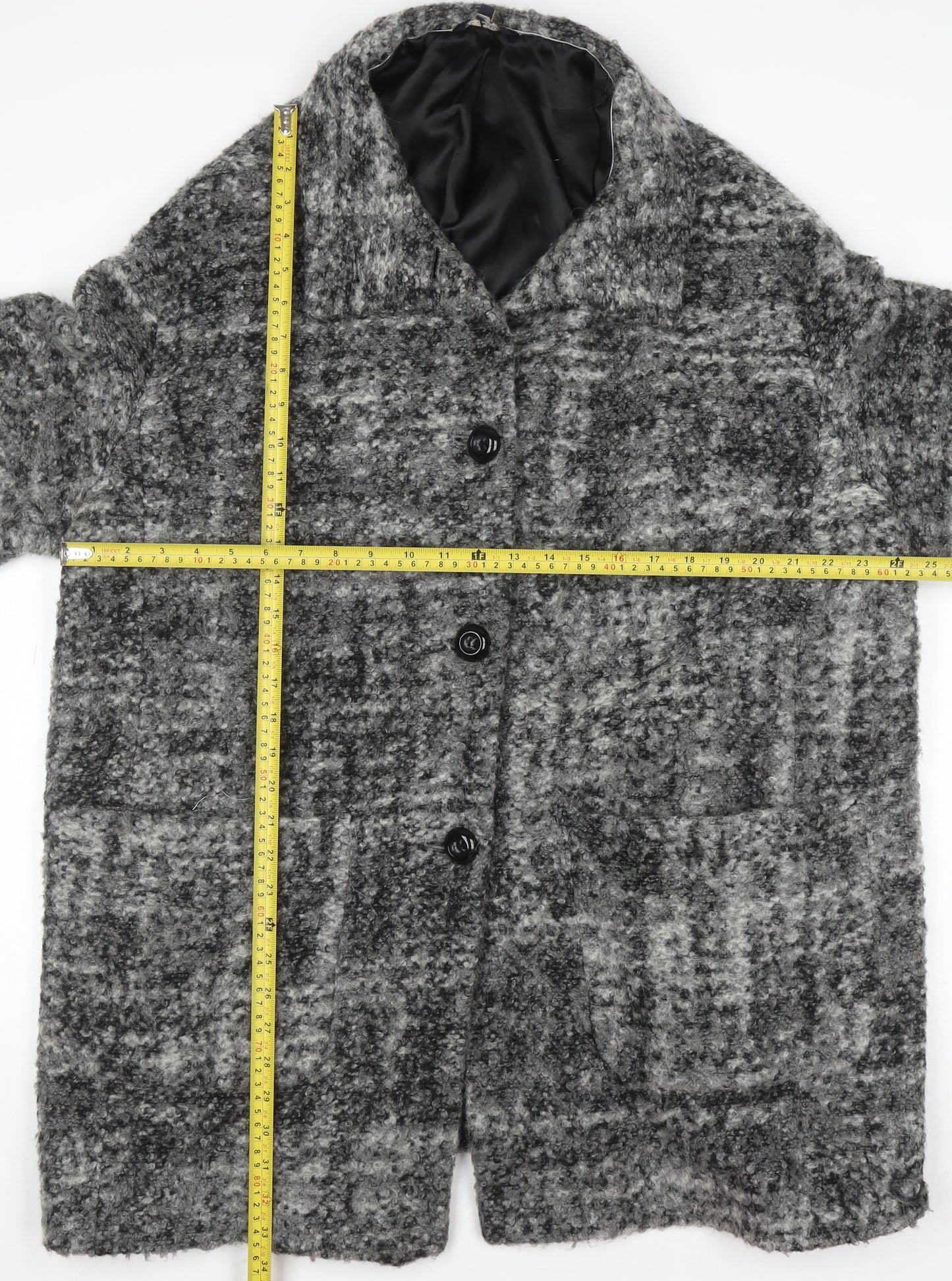Marks and Spencer Women Grey Check Wool Blend Mid-Length Overcoat UK 20