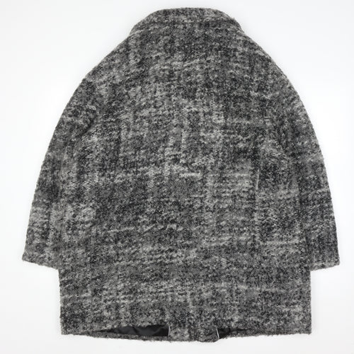 Marks and Spencer Women Grey Check Wool Blend Mid-Length Overcoat UK 20