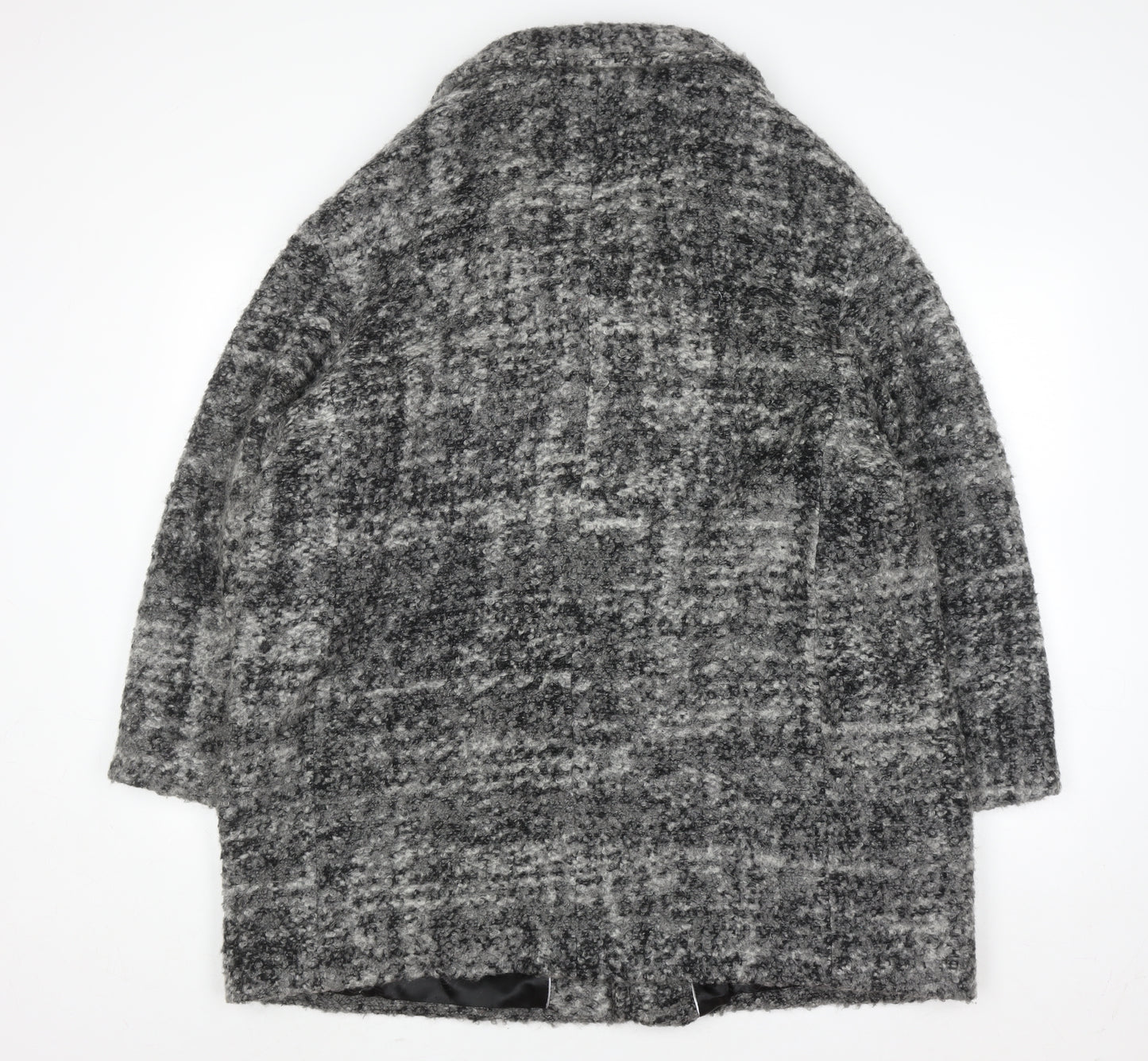 Marks and Spencer Women Grey Check Wool Blend Mid-Length Overcoat UK 20