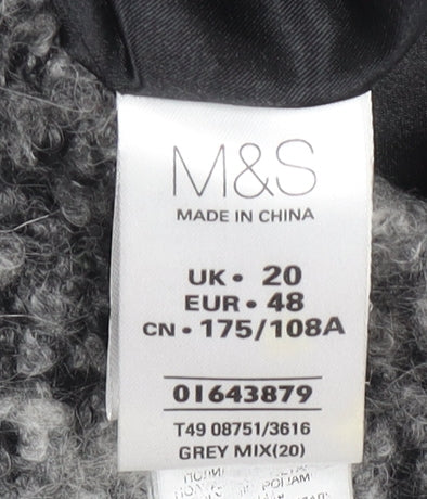 Marks and Spencer Women Grey Check Wool Blend Mid-Length Overcoat UK 20
