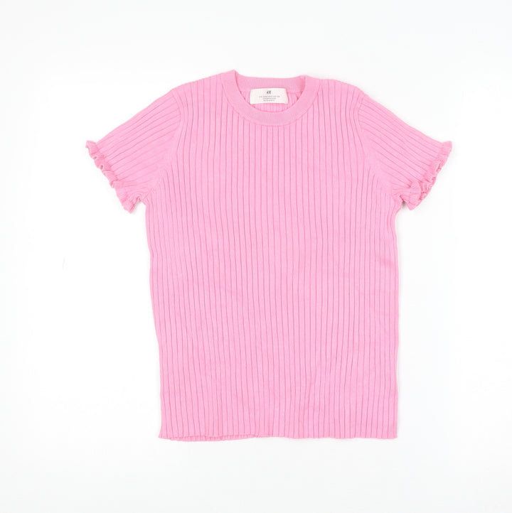 H&M Teens Pink Ribbed Short Sleeve Knit T-Shirt Size 8