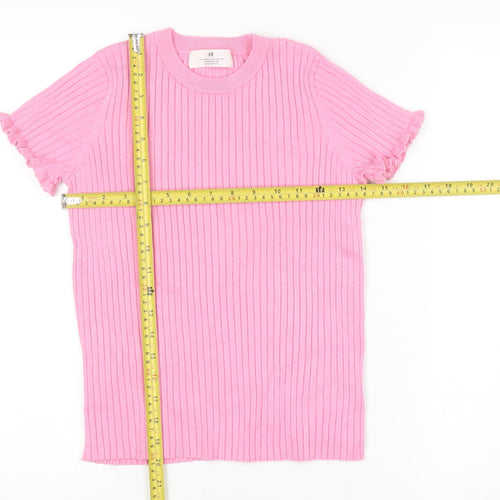 H&M Teens Pink Ribbed Short Sleeve Knit T-Shirt Size 8