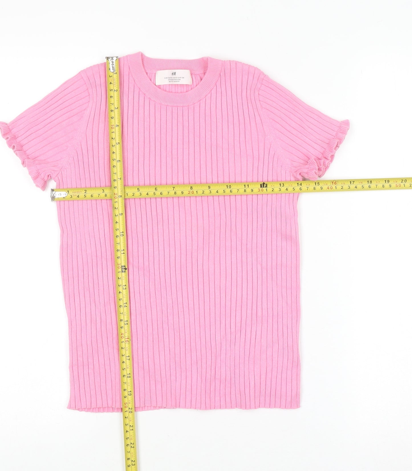 H&M Teens Pink Ribbed Short Sleeve Knit T-Shirt Size 8