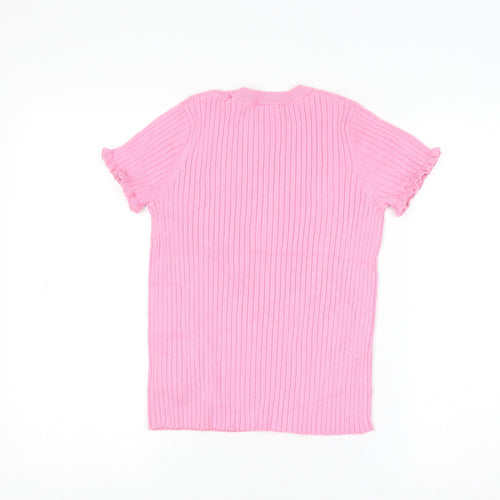 H&M Teens Pink Ribbed Short Sleeve Knit T-Shirt Size 8