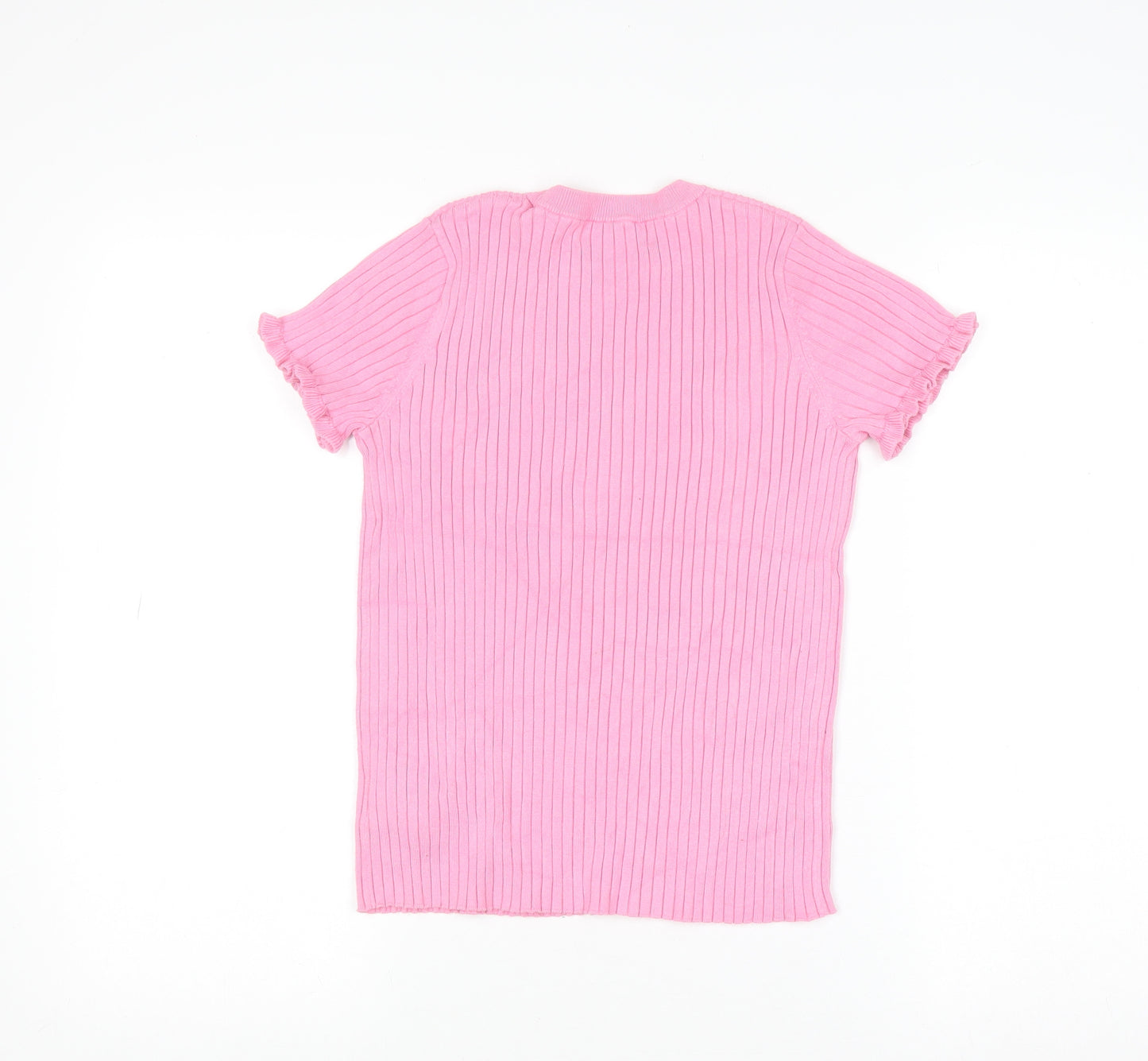H&M Teens Pink Ribbed Short Sleeve Knit T-Shirt Size 8