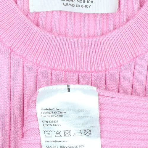 H&M Teens Pink Ribbed Short Sleeve Knit T-Shirt Size 8