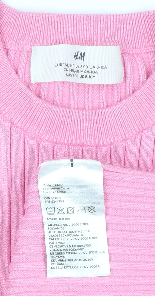 H&M Teens Pink Ribbed Short Sleeve Knit T-Shirt Size 8