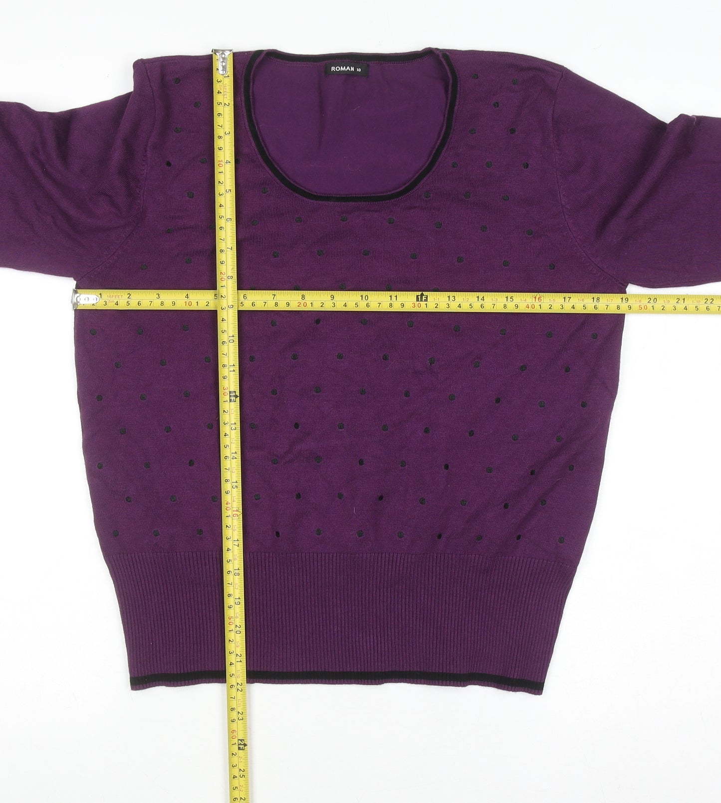 Roman Women’s Purple Polka Dot Scoop Neck Long Sleeve Jumper Size 18