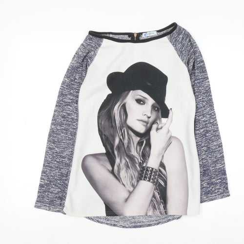 Jump & Fish Women's Grey Graphic Long Sleeve Jersey Top Size S/M