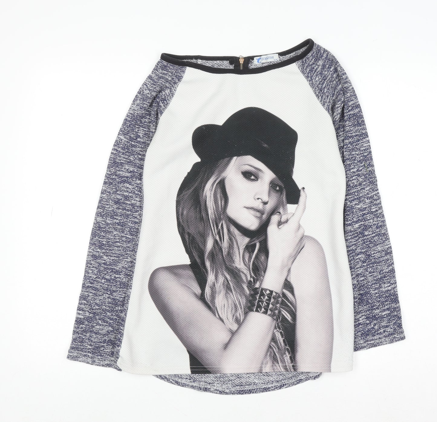 Jump & Fish Women's Grey Graphic Long Sleeve Jersey Top Size S/M