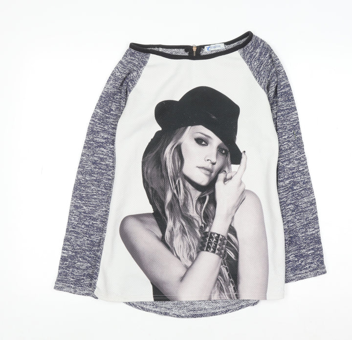 Jump & Fish Women's Grey Graphic Long Sleeve Jersey Top Size S/M