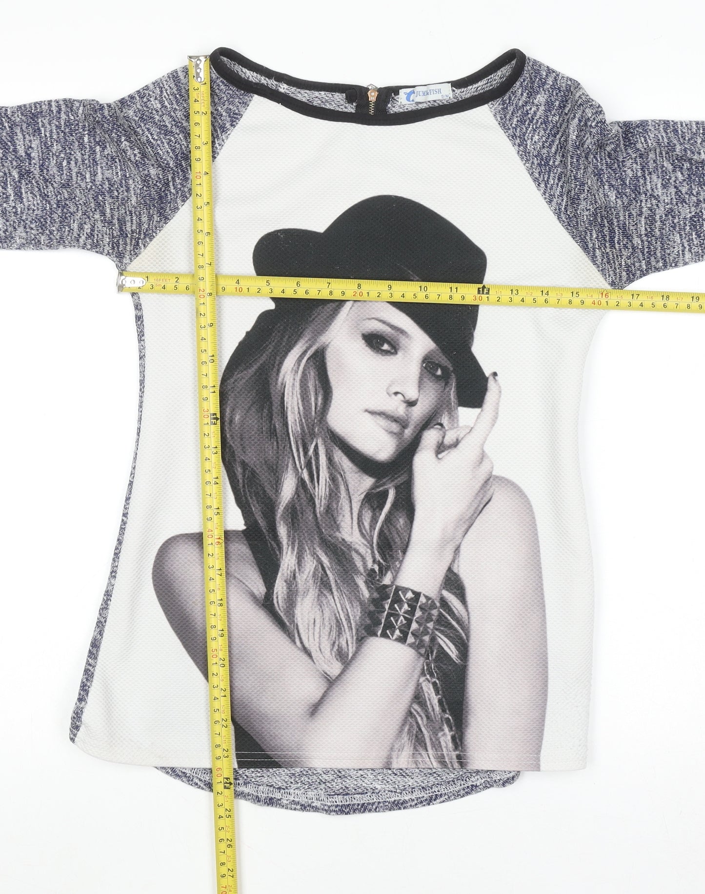 Jump & Fish Women's Grey Graphic Long Sleeve Jersey Top Size S/M