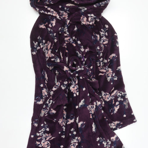 Dorothy Perkins Women's Purple Floral Hooded Fleece Robe L