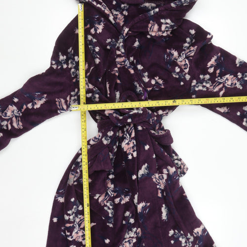 Dorothy Perkins Women's Purple Floral Hooded Fleece Robe L