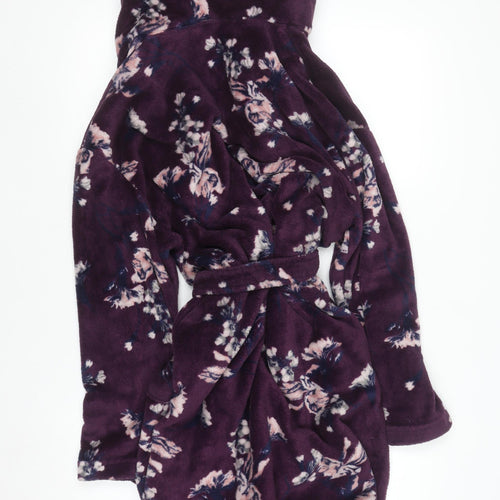 Dorothy Perkins Women's Purple Floral Hooded Fleece Robe L