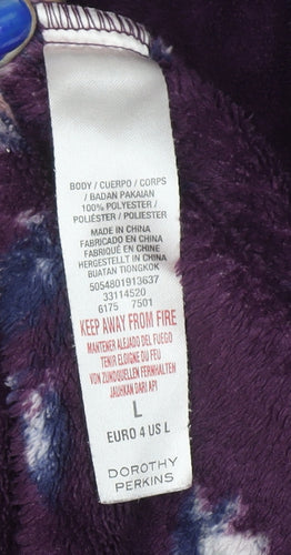 Dorothy Perkins Women's Purple Floral Hooded Fleece Robe L