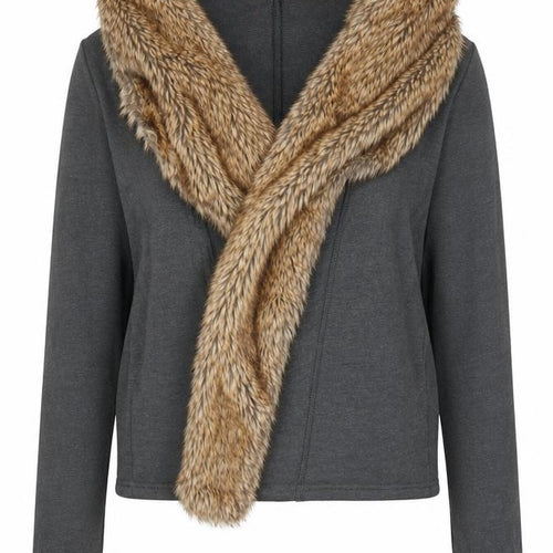 Hollister Women Grey Faux Fur Trim Cardigan M/L Winter Knitwear