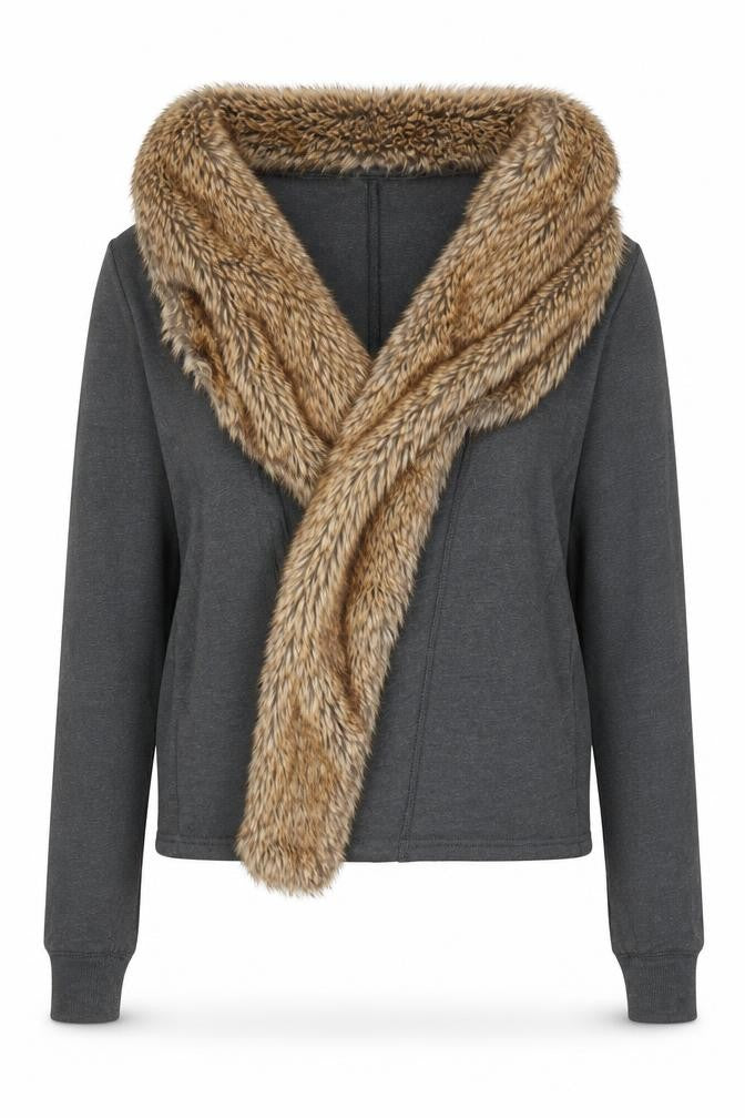 Hollister Women Grey Faux Fur Trim Cardigan M/L Winter Knitwear