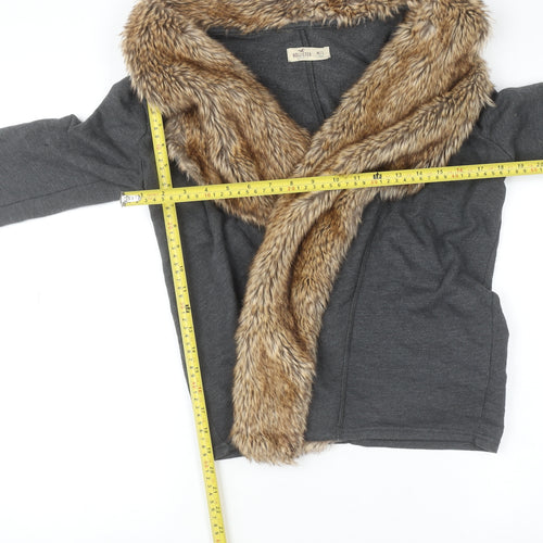 Hollister Women Grey Faux Fur Trim Cardigan M/L Winter Knitwear