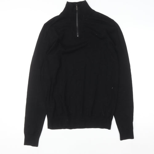 Next Men’s Black Cotton Blend 1/2 Zip High Neck Jumper Size S
