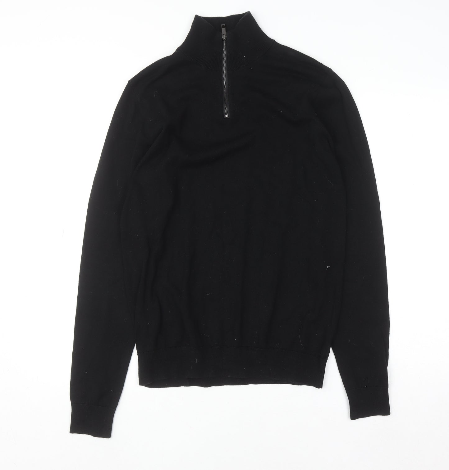 Next Men’s Black Cotton Blend 1/2 Zip High Neck Jumper Size S