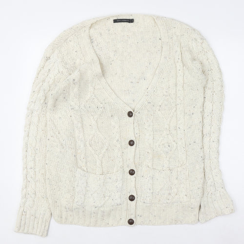 QED London Women’s Ivory Cable Knit Button Cardigan Size M