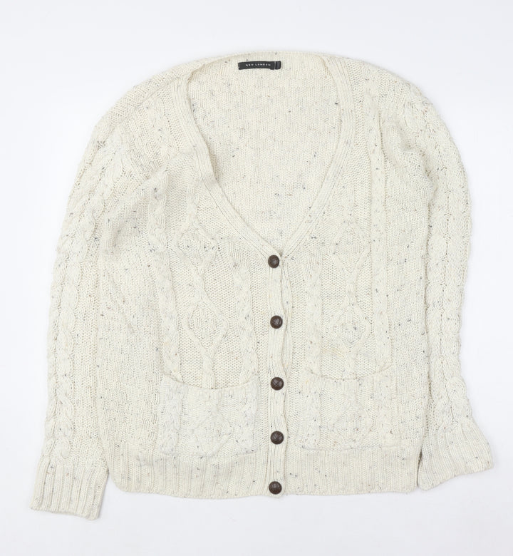 QED London Women’s Ivory Cable Knit Button Cardigan Size M