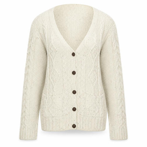 QED London Women’s Ivory Cable Knit Button Cardigan Size M