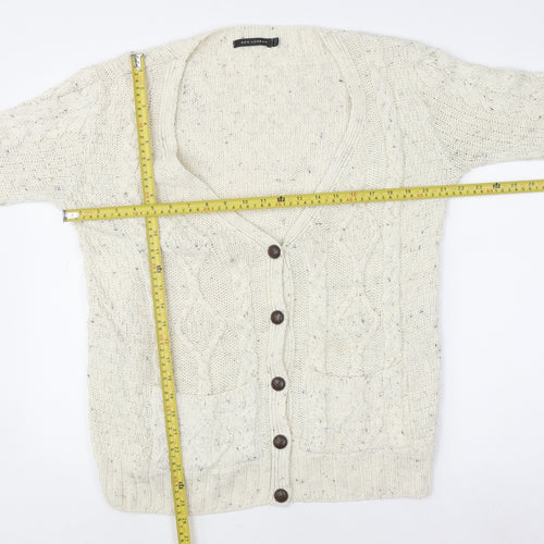 QED London Women’s Ivory Cable Knit Button Cardigan Size M