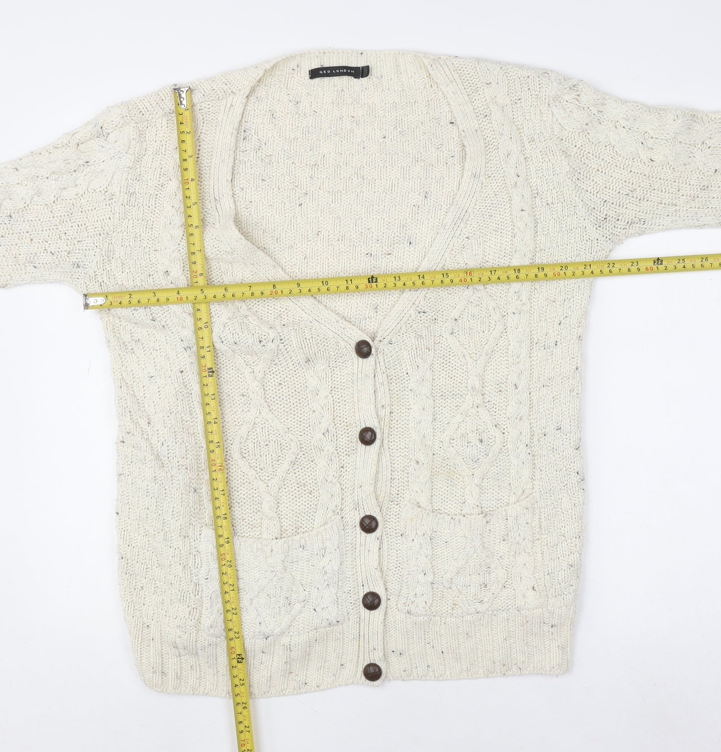 QED London Women’s Ivory Cable Knit Button Cardigan Size M