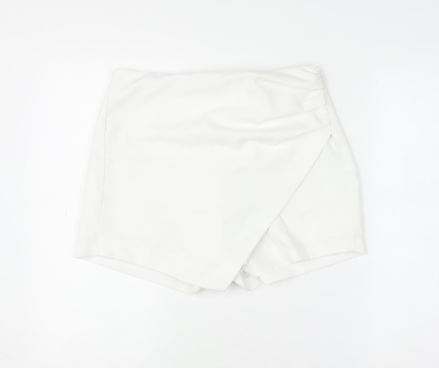 Bershka Women White Wrap Shorts Size 12 High Waist Polyester