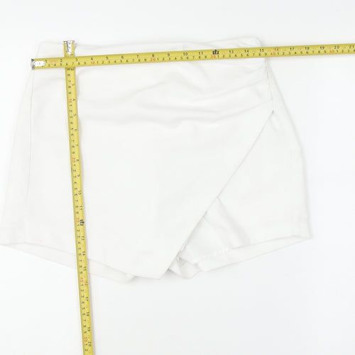 Bershka Women White Wrap Shorts Size 12 High Waist Polyester