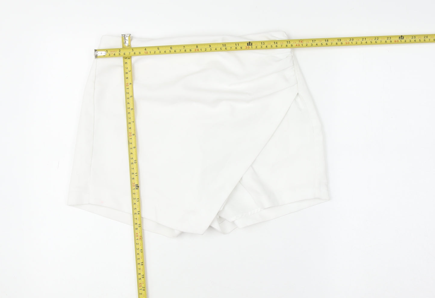 Bershka Women White Wrap Shorts Size 12 High Waist Polyester